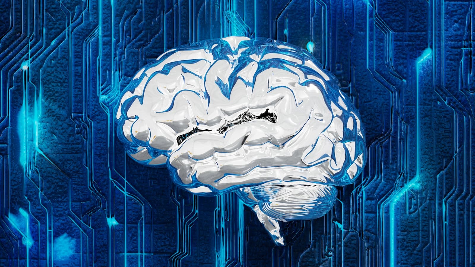 Abstract digital artwork of a metallic brain wired into circuit patterns, representing an agent memory layer
